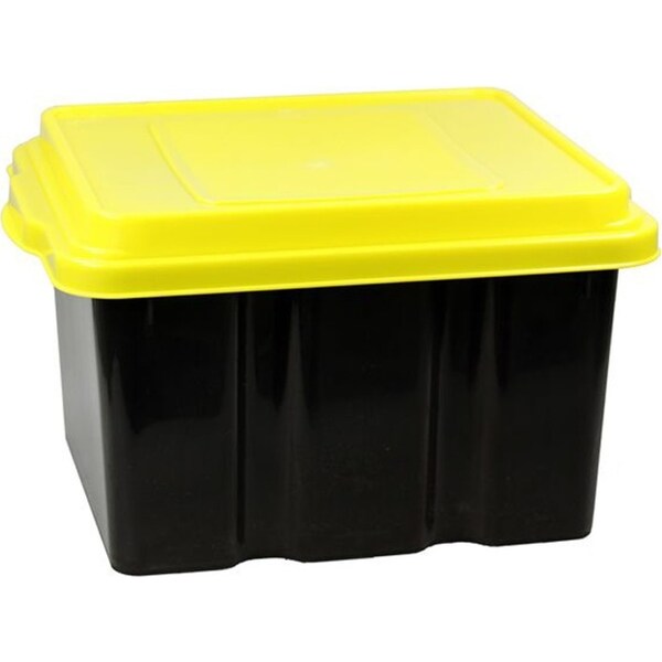 5 x Black Plastic Storage Tub 31L Yellow Lid 48x38x28cm Heavy Duty Container