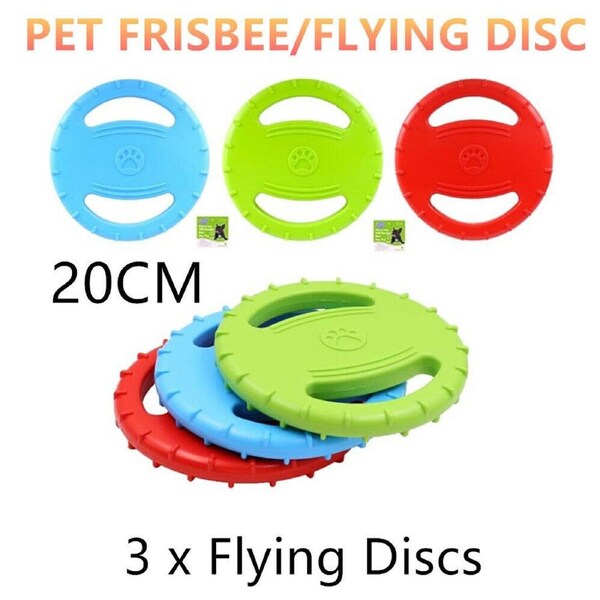 3x Dog Frisbee Throwing Flying Disc Puppy Toy Fetch Pet Training Rubber Float