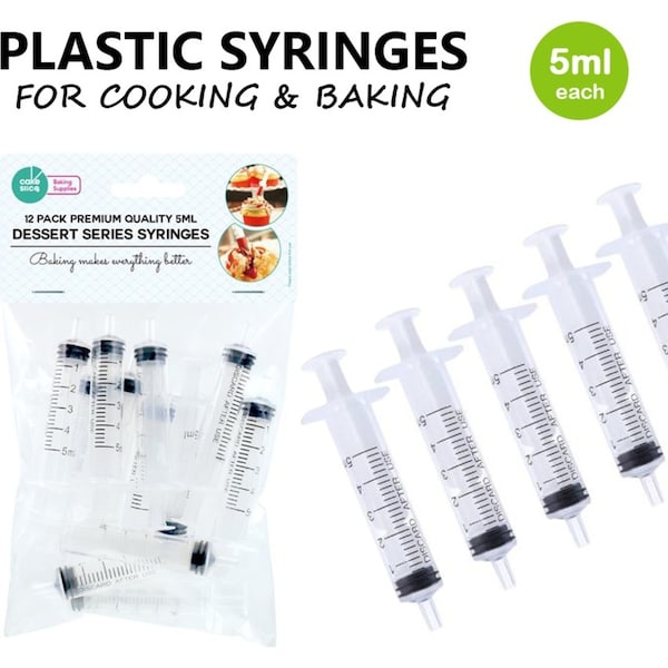 36PK Plastic Syringes 5mL Disposable Sampler Pastry Baking Cake Cream Icing Decor