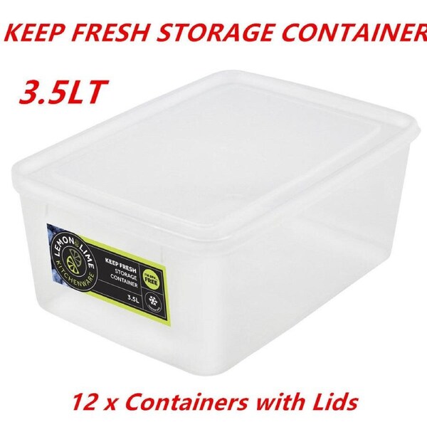12 x 3.5L Rectangle Stack-able Plastic Food Storage Container Box Lid BPA Free Bulk W
