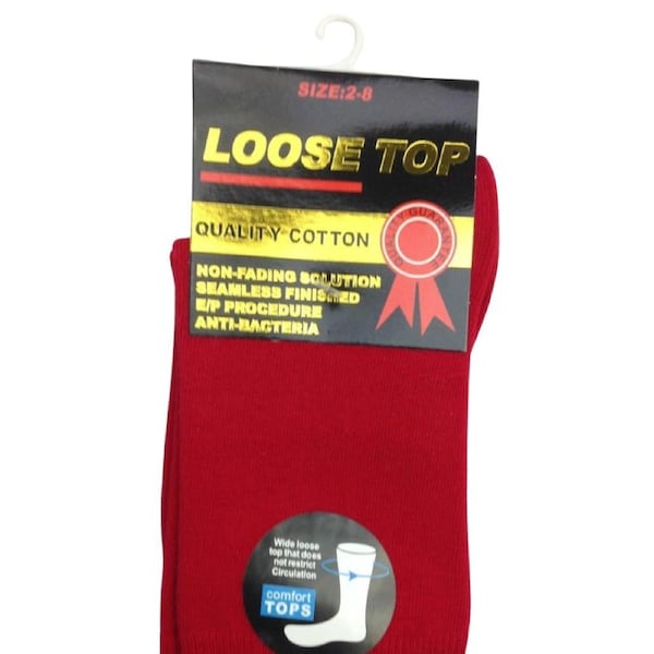 1x Pair COTTON Rich LOOSE TOP SOCKS Dress Medical Circulation Diabetic Comfort Red (2-8)