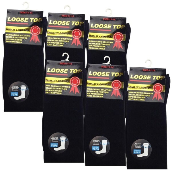 6x Pair COTTON Rich LOOSE TOP SOCKS Dress Medical Circulation Diabetic Comfort Black (11-14)