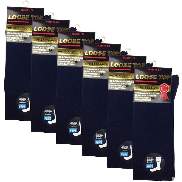 6x Pair COTTON Rich LOOSE TOP SOCKS Dress Medical Circulation Diabetic Comfort Navy Blue (11-14)