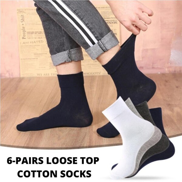 6x Pair COTTON Rich LOOSE TOP SOCKS Dress Medical Circulation Diabetic Comfort White (2-8)