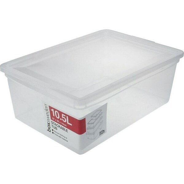 6 x 10.5L Stackable Clear Plastic Storage Tub Box w Lid Container Tub Bin 19x16.5cm