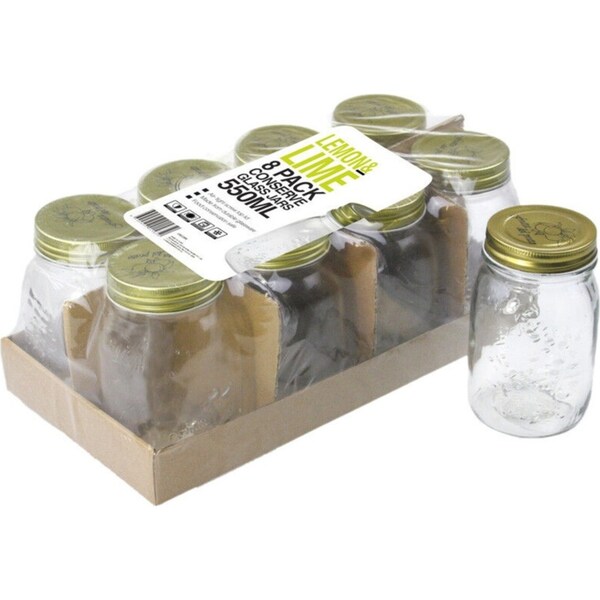 8 x 550ml Preserving Glass Jars Lid Conserve Jam Jar Chutney Food Favors Conserve