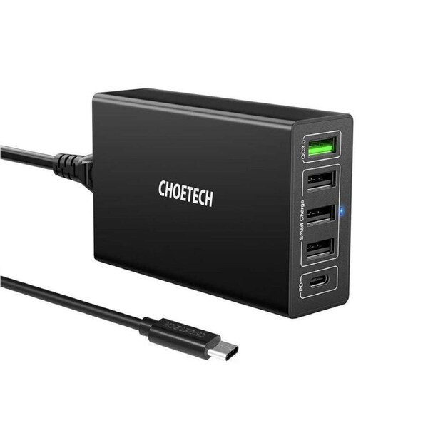CHOETECH 60W 5 Ports USB C Charger with 30W PD Power Delivery Charging Station