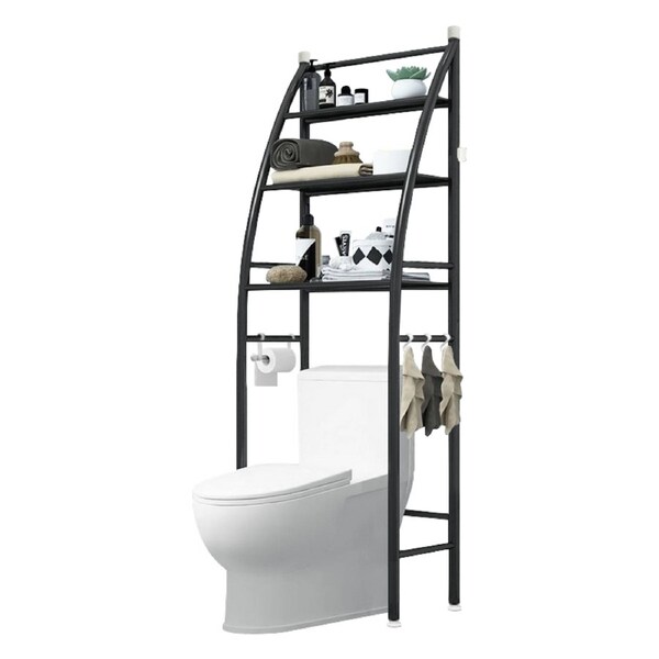 ACA 3 Tiers Bathroom Storage Rack Over Toilet Steel Towel Rack Shelf Organiser Hook Black