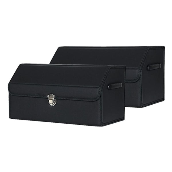 SOGA 2X Leather Car Boot Collapsible Foldable Trunk Cargo Organizer Portable Storage Box With Lock Black Medium