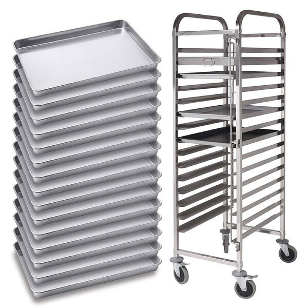 SOGA Gastronorm 15 Tier Stainless Steel Trolley with Aluminum Baking Tray 60x40x5cm