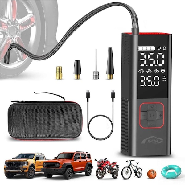 Premium Portable Cordless Electric Air Pump Air Compressor with Digital Pressure Gauge Memory Function Rechargeable for Bike Motorcycle Vehicle Balls Swim Rings