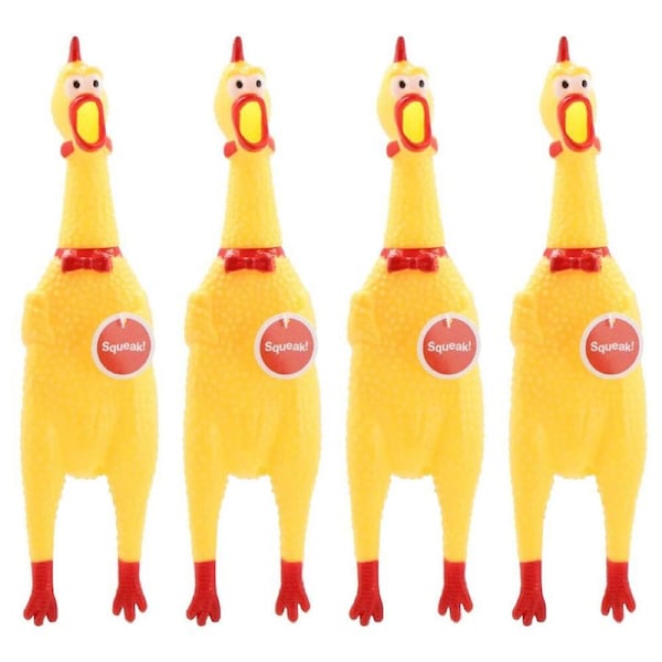 4x Paws & Claws 32cm Squawking Vinyl Rubber Chicken Dog Toy Fun Chew Squeaker YL