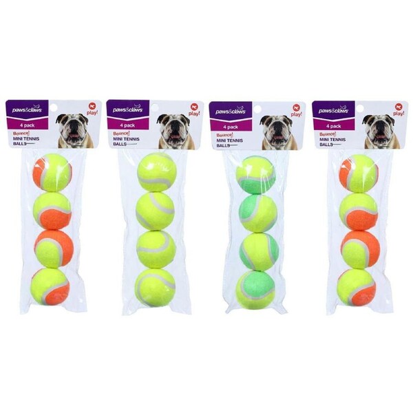 16PK Paws & Claws 4cm Mini Tennis Ball Dog Toy Interactive Fun Play Game Assort.