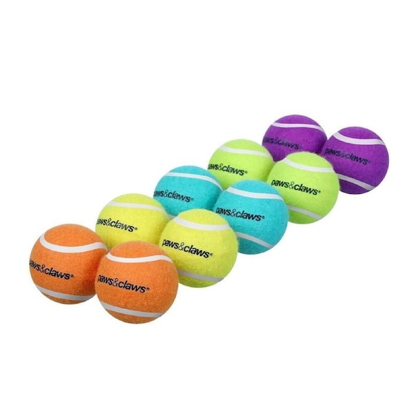 24PK Paws & Claws Pet Dog Toy 6cm Tennis Balls 2-Tone Solid Interactive Assort