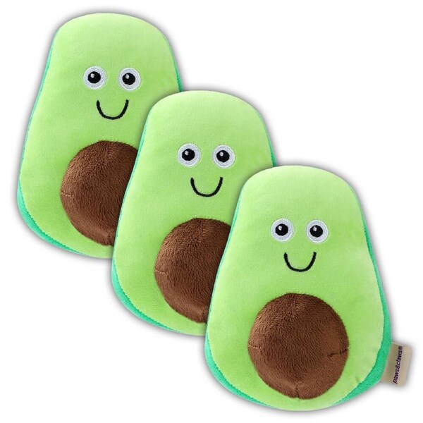 3x Paws & Claws 18cm Veggie Plush Avocado Dog Toy Interactive Fun w/Squeaker GRN