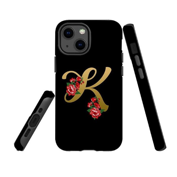 For Apple iPhone 13 mini Case, Armour Back Cover, Embellished Letter K