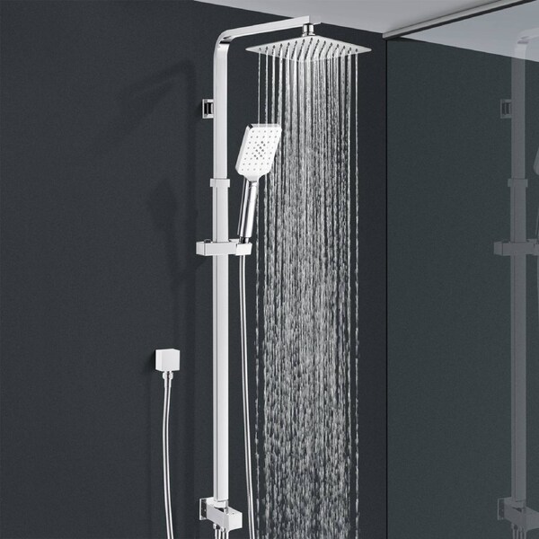 ACA WELS Square 8" Ultrathin Rainfall Shower Head 3-MODE Handheld Set Adjustable Sliding Height Rail Gooseneck Arm Wall Diverter Chrome