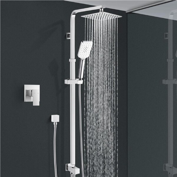 ACA WELS Square 8" Ultrathin Rainfall Shower Head 3-MODE Handheld Set Adjustable Sliding Height Rail Gooseneck Arm Wall Diverter Mixer Tap Chrome