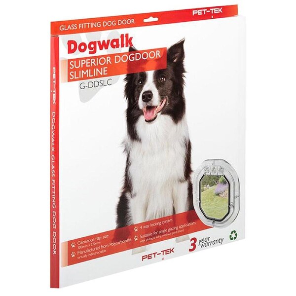 Pet-Tek Glass Fitting Dog Door Slimline - 2 Colours Clear