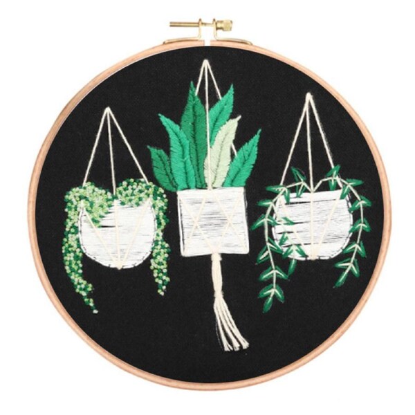 Embroidery Starter Kit with Pattern and Instructions, Cross Stitch Set, Stamped Embroidery Kits DIY Embroidery Clothes - Hang Pot Green