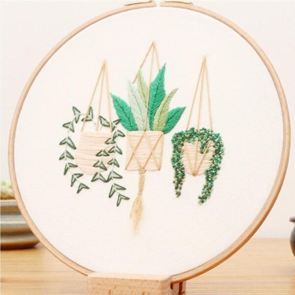 Embroidery Starter Kit with Pattern and Instructions, Cross Stitch Set, Stamped Embroidery Kits DIY Embroidery Clothes - Hang Pot White