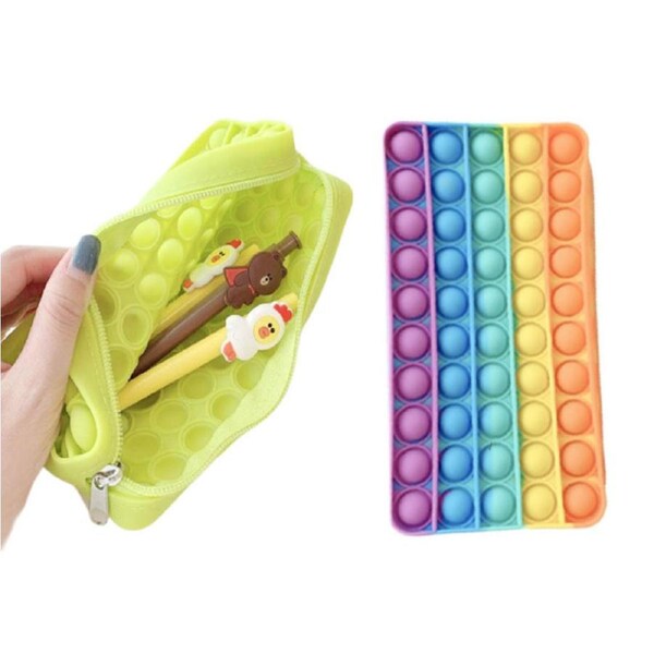 Fidget Pop Pencil Case - 2 Pack - 1x Rainbow & 1x Green