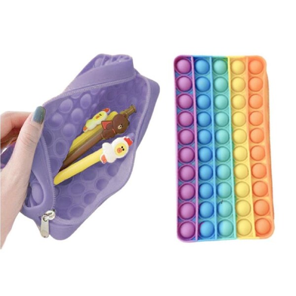 Fidget Pop Pencil Case - 2 Pack - 1x Rainbow & 1x Purple
