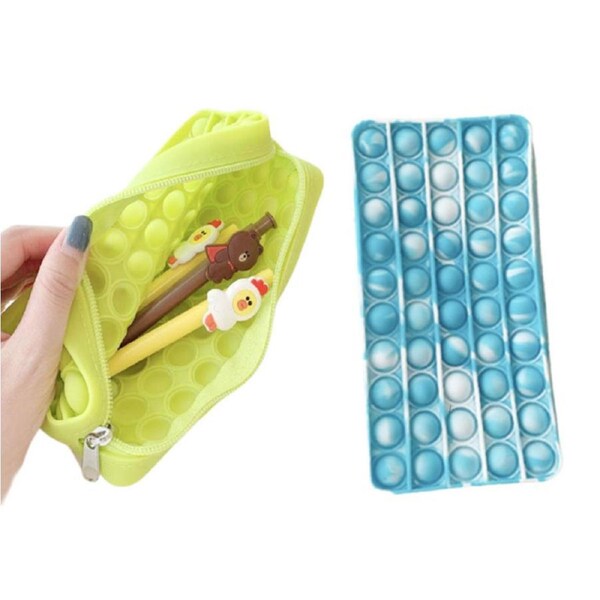 Fidget Pop Pencil Case - 2 Pack - 1x Blue/White & 1x Green