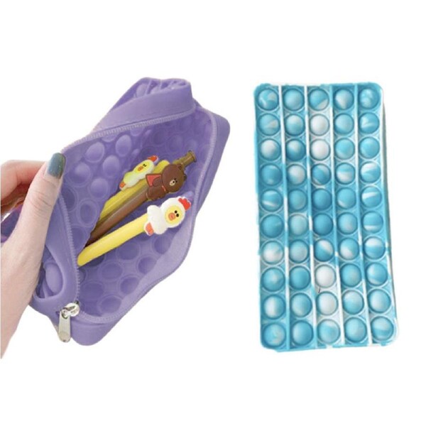Fidget Pop Pencil Case - 2 Pack - 1x Blue/White & 1x Purple