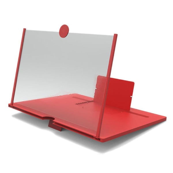 HD Cell Phone Screen Magnifier, 3D Screen Enlarger Projector with Foldable Stand for Movies, Videos and Gaming - Red