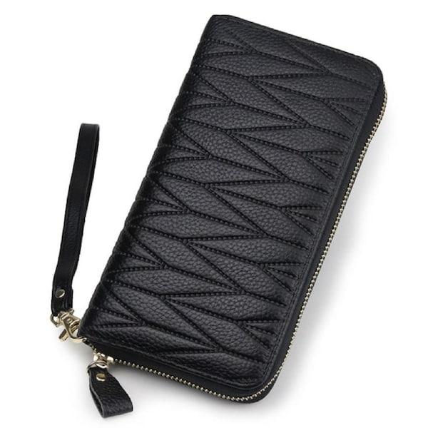 Womens Wallet Leather RFID Blocking Purse Credit Card Clutch- Black