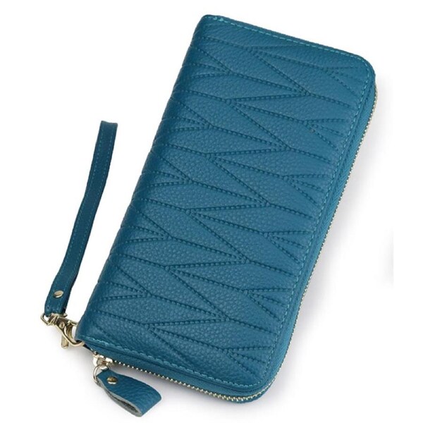 Womens Wallet Leather RFID Blocking Purse Credit Card Clutch- Sea Blue