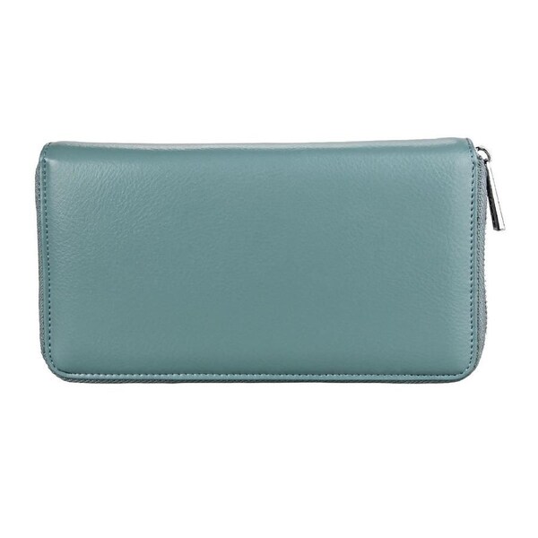Genuine Leather Credit Card Holder Case RFID Blocking Zipper Wallet with Organ-style card slots- Light Blue