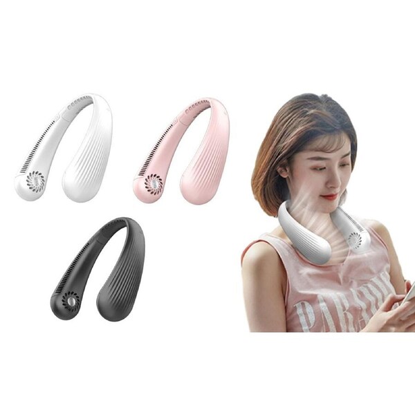 Portable Neck Fan, Hands Free Bladeless Fan, Battery Operated Wearable Personal Fan, Leafless, Rechargeable, Headphone Design- Pink