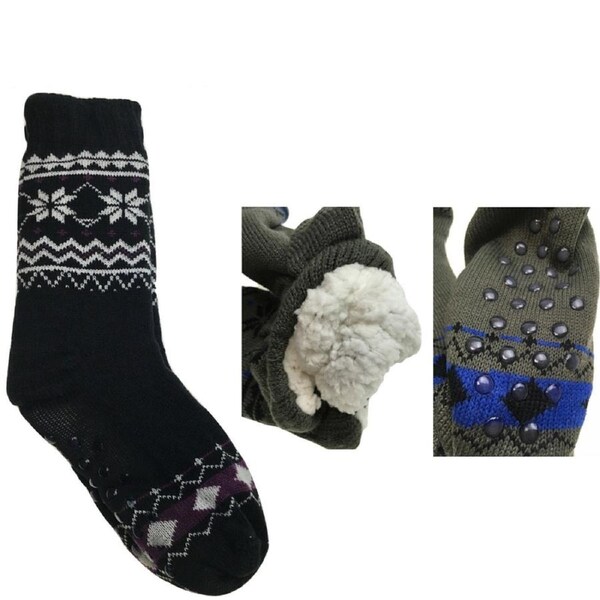 1 Pair Mens Non Slip Thick Fur Warm Winter Bed Socks Thermal Warm Cushion One Size