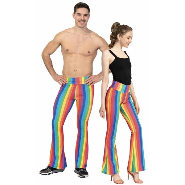 Adult Rainbow Stripe Flare Pants LGBT Costume Mardi Gras Festival Gay Pride S/M (Heights 155-170cm)