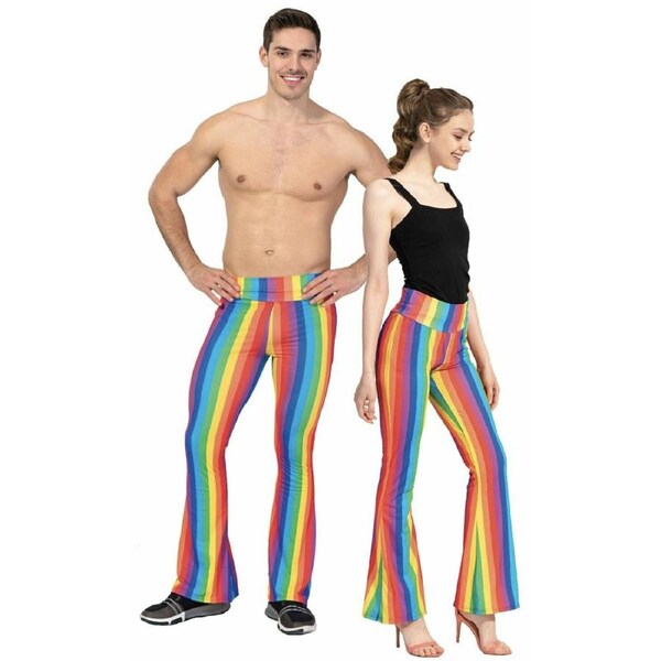 Adult Rainbow Stripe Flare Pants LGBT Costume Mardi Gras Festival Gay Pride L/XL (Heights 170-185cm)