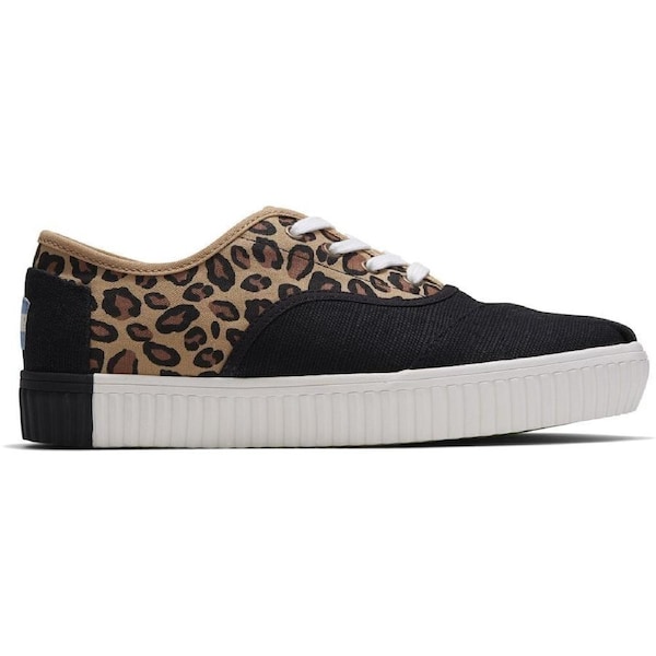 TOMS Womens Casual Canvas Shoes Sneakers Flats Low Cut - Black/Leopard US Women 7
