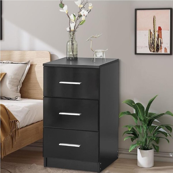 Advwin Bedside Table 3 Drawers Nightstand Bed Side Table Black