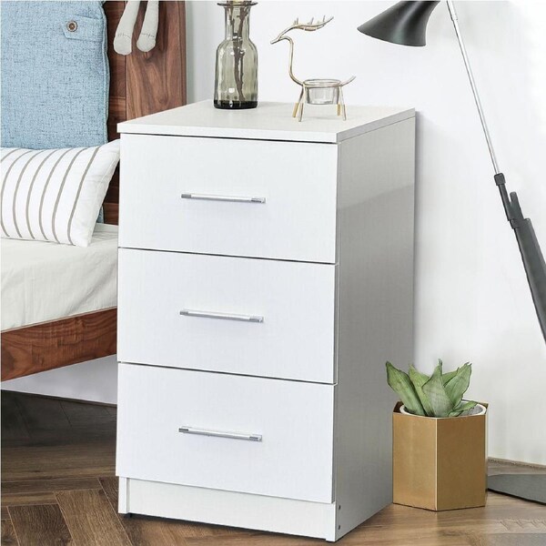 Advwin Bedside Table 3 Drawer Nightstand Bed Side Table White