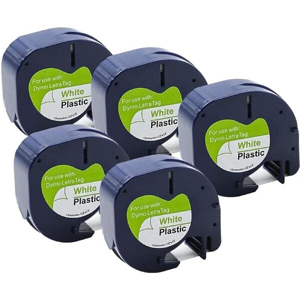 Ozoffer 5pcs Compatible Dymo LetrTag Refills 91331 Plastic Label Tape LT-100H 12mmx4m