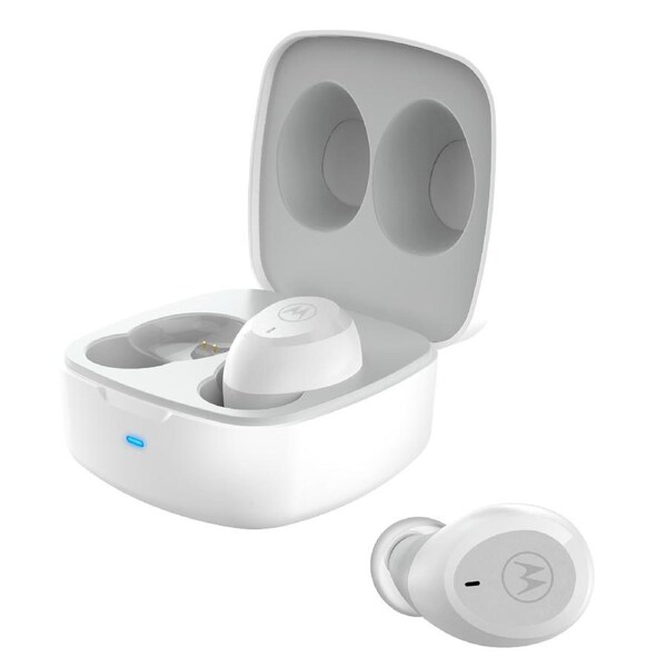Motorola MOTO BUDS 100, IPX5 Water & Sweat Proof True Wireless Headphones for long hours handsfree calls & Music, Titanium White