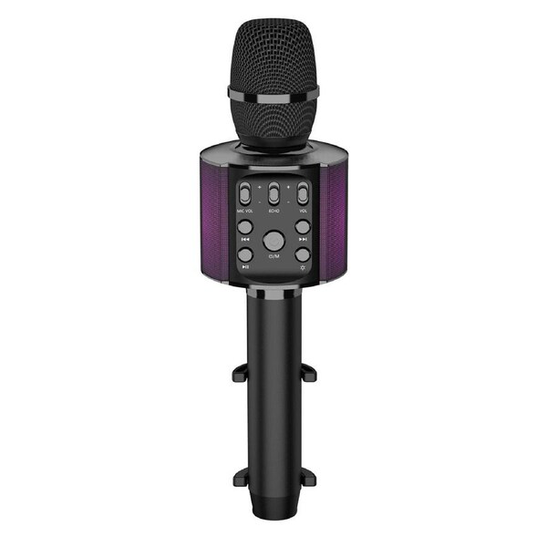 Laser Wireless Karaoke Microphone with Built-in Speaker and LED Lights - Black