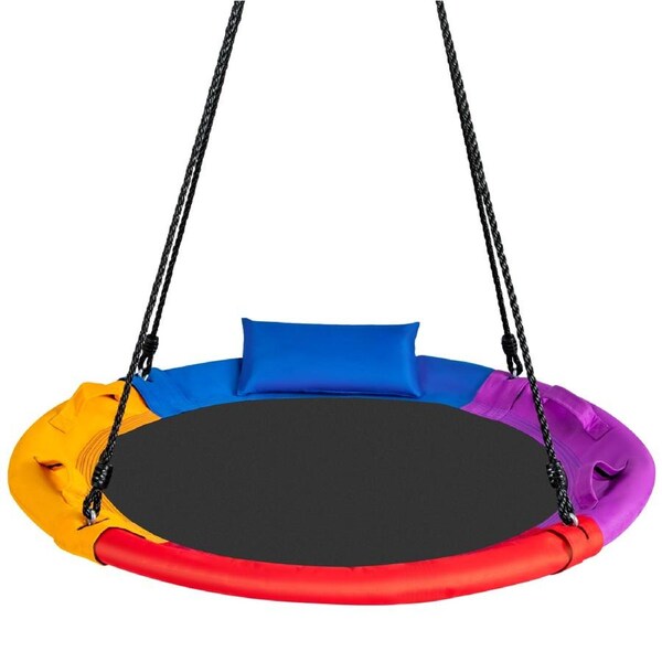 Costway 100cm Tree Swing Seat Flying Saucer Swing Hammock Chair w/Pillow & 4 Handles Outdoor Playground Yard Garden Toy Xmas Gift