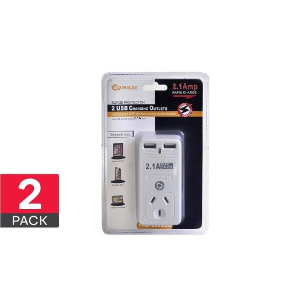 Sansai 2.1A Power Adapter with 2 USB Outlets & Surge