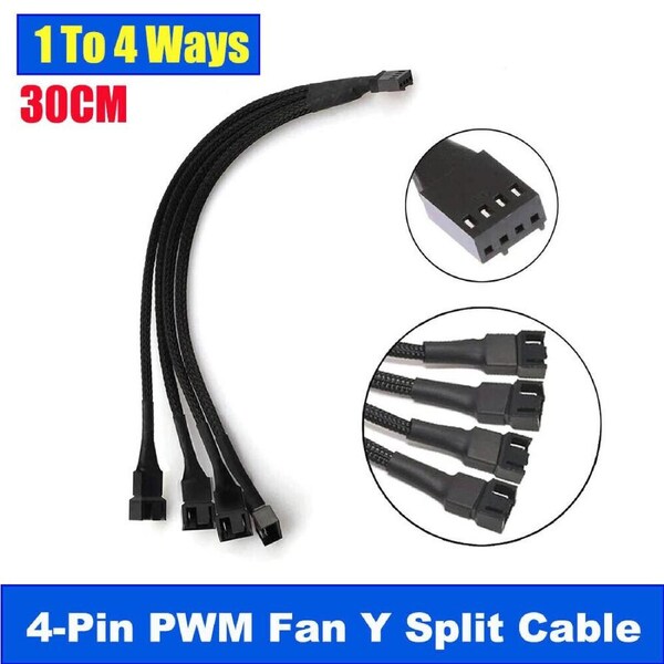 1 To 4 Way Splitter Sleeved 4-Pin PWM Connector Fan Extension Cable