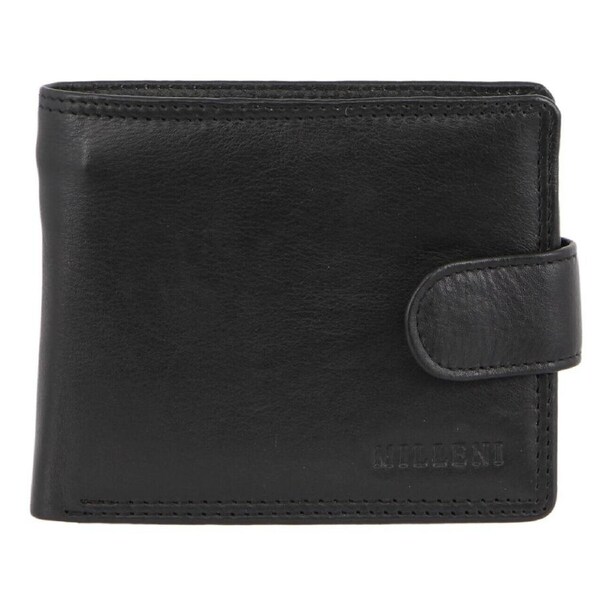 Milleni Mens 11cm Leather Flat Wallet Money/Card Holder w/ RFID/ID Window Black