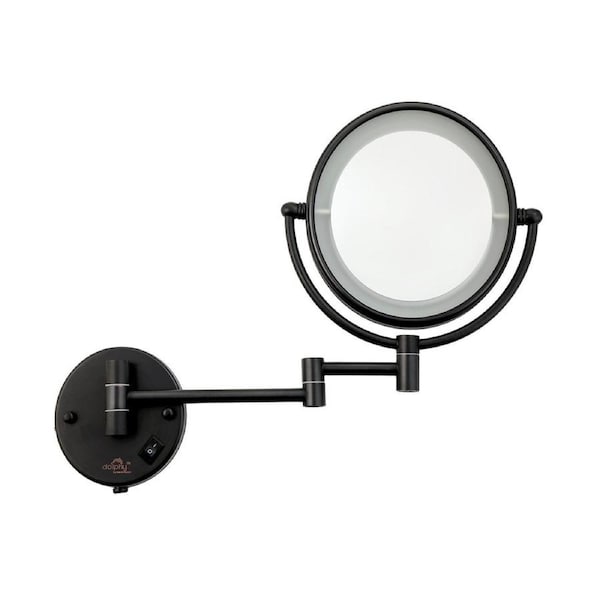 Dolphy 8-Inch Dual Sided LED Wall Mount 5X Magnifying Mirror - Black, 360 Swivel, Extendable Arm