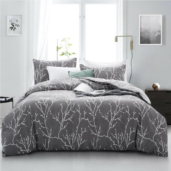 Grey Branches Design Cotton Quilt Doona Duvet Cover Set Single
