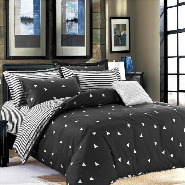 Black Triangles Design Soft Quilt Doona Duvet Cover PIllowcase Set Super King